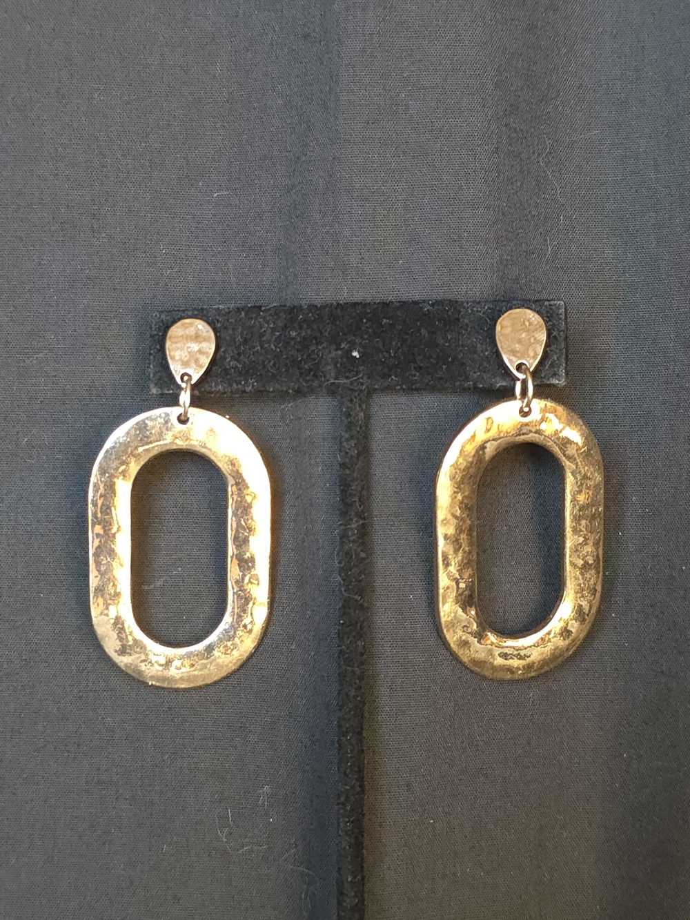 Vintage Gold Oval Open Drop Earrings - Warm Gold Tone